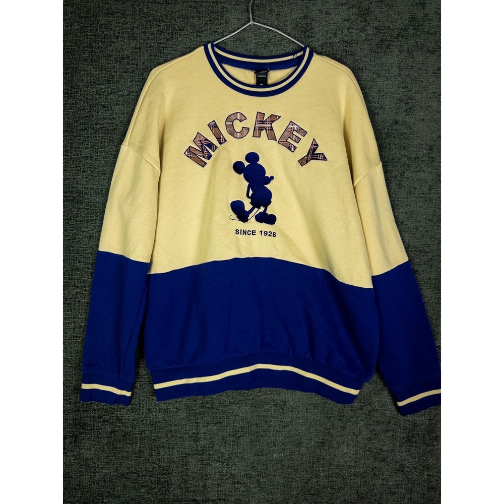 Disney Mickey Mouse Sweatshirt Yellow Blue‎ Color Block Crewneck Since 1928 S